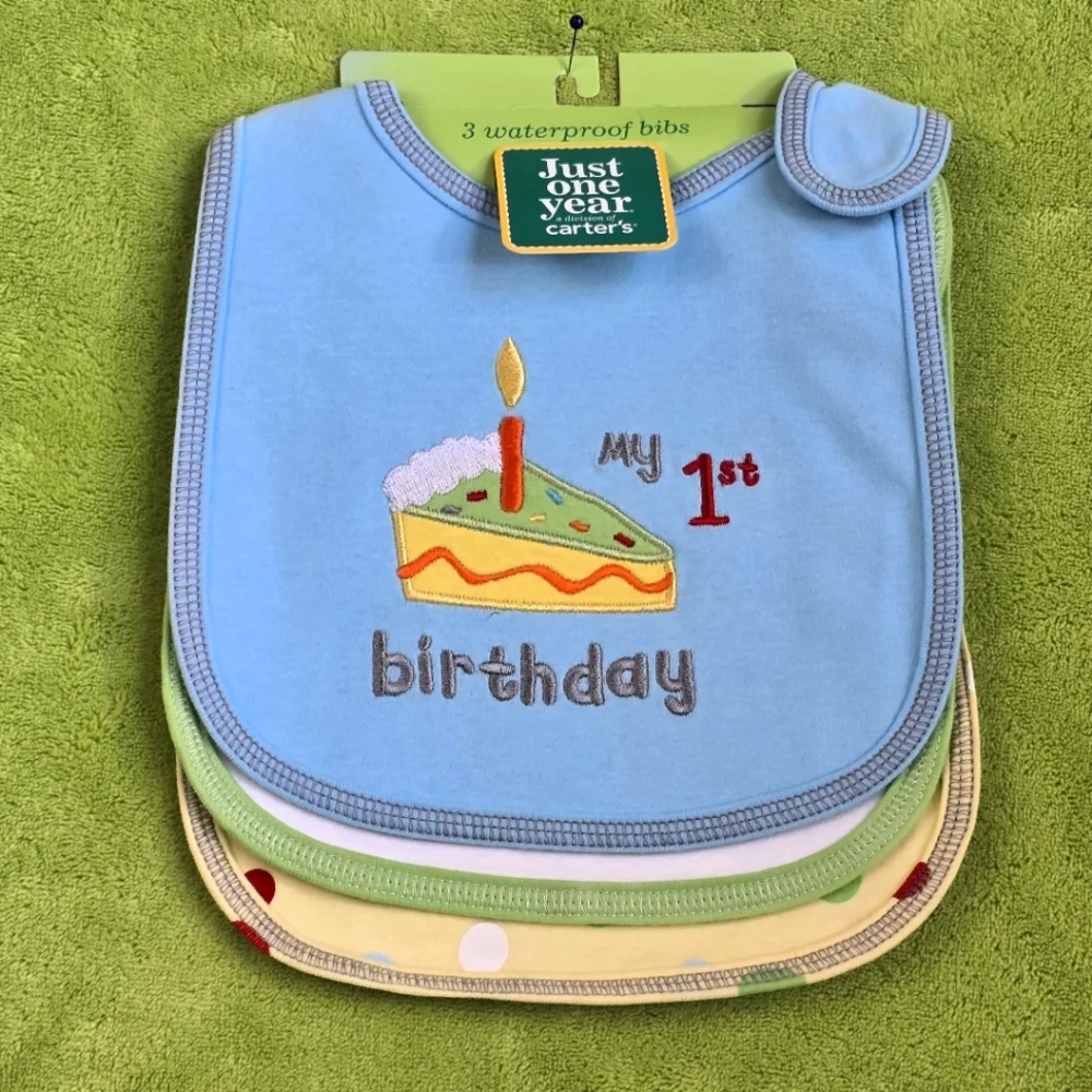 NWT 3x1st first Birthday BIBS set  Baby BOY Carter’s Waterproof Let's Party (Q6)